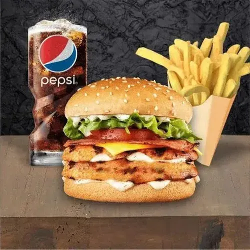 Meniu: burger de lux (pui) cu cașcaval